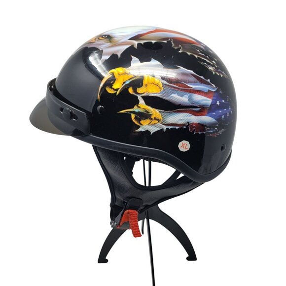 Motorcycle Cartman HY-808-2 Half Helmet Glossy Black Eagle Sz XL 61-62cm DOT - Picture 4 of 11